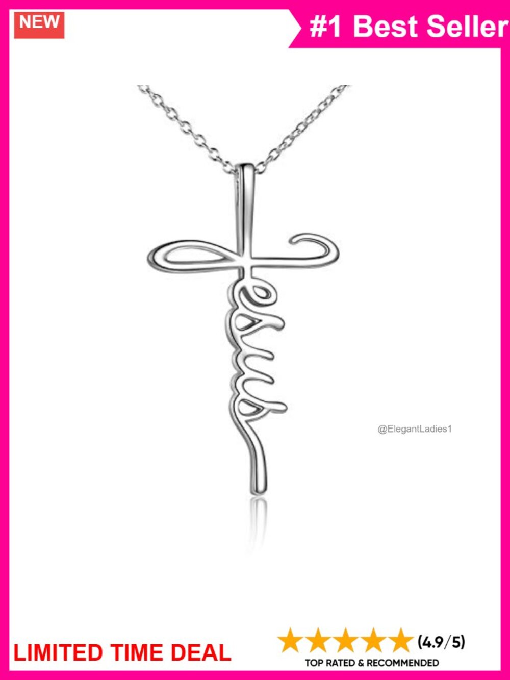 925 Sterling Silver Gold Plated Jesus Cross Necklace 18in Rolo Chain